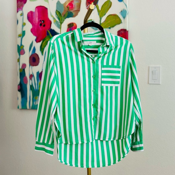 LOFT Petite Striped Relaxed Pocket Shirt - Picture 2 of 5
